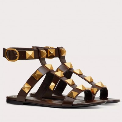 Valentino Roman Stud Flat Sandals In Fondant Calfskin TDSS14276