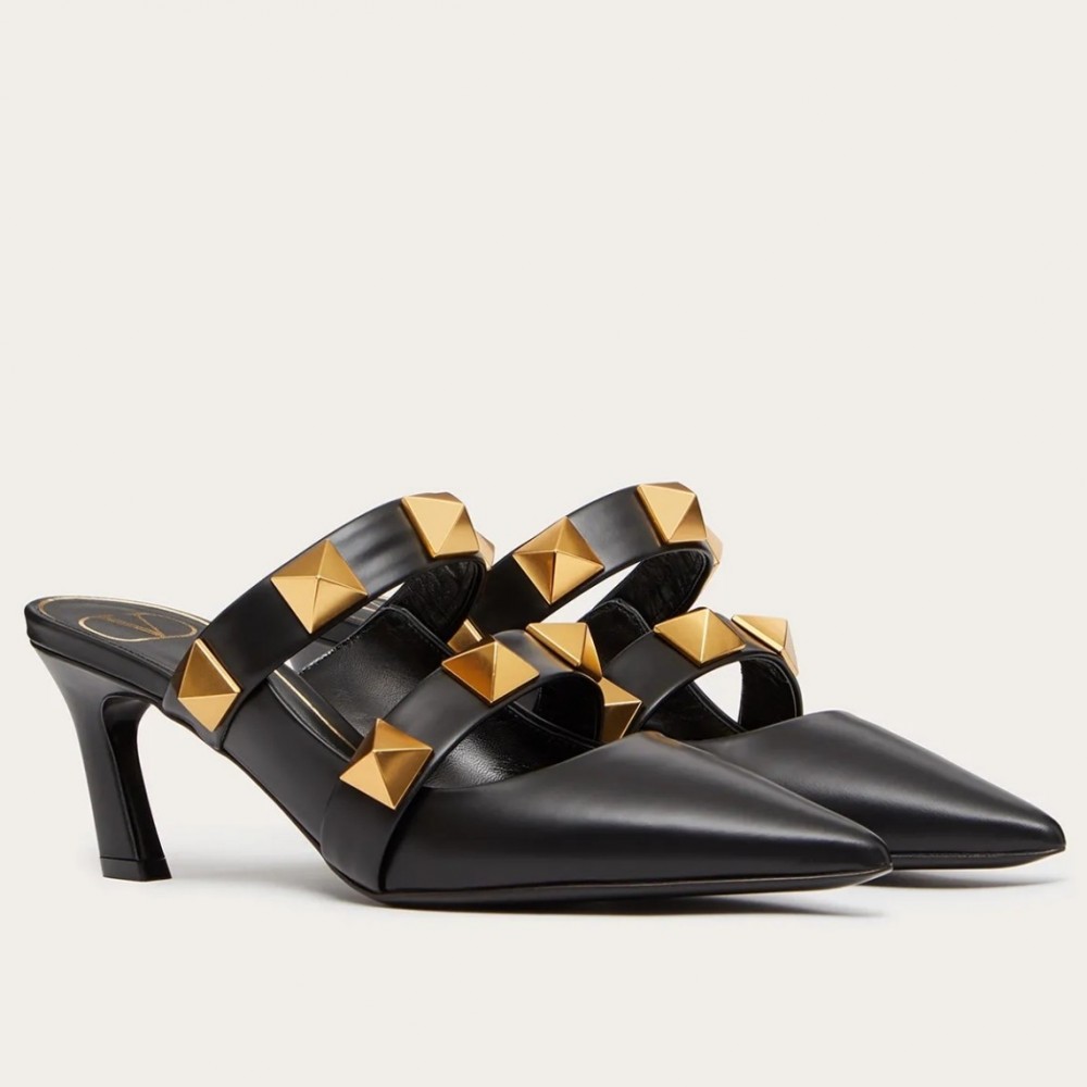 Valentino Roman Stud Mules 65mm In Black Calfskin TDSS14289