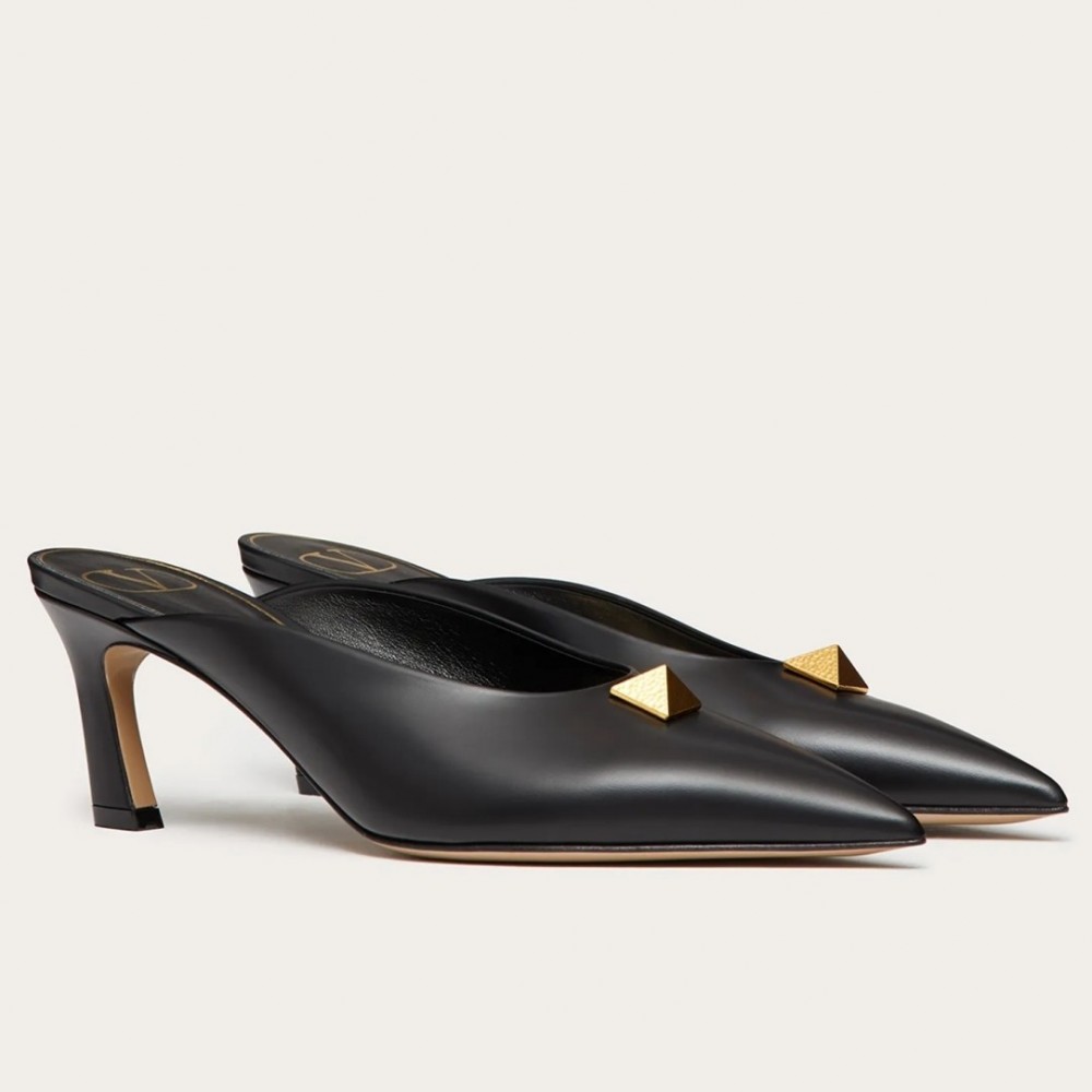 Valentino Roman Stud Mules 65mm In Black Leather TDSS14290