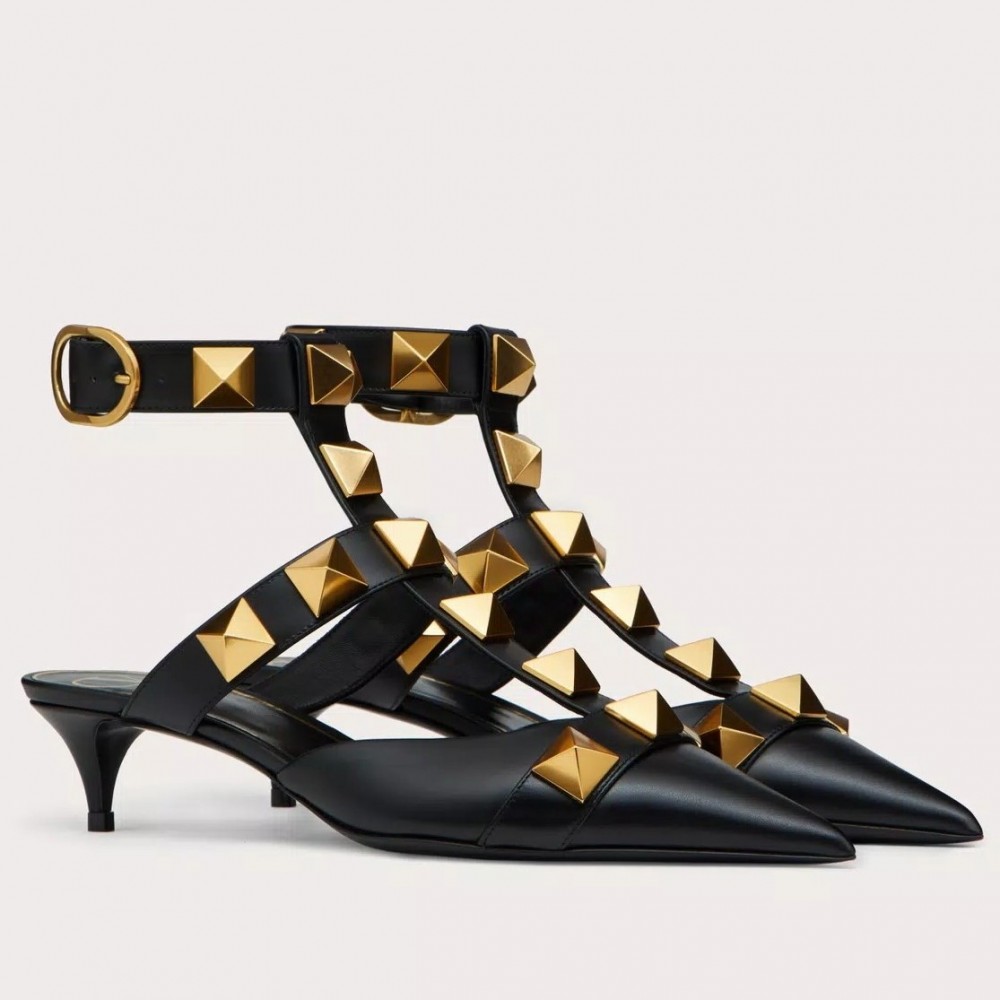 Valentino Roman Stud Pumps 40mm In Black Calfskin TDSS14292