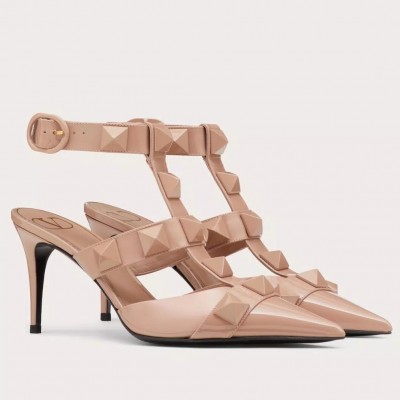 Valentino Roman Stud Pumps 80mm In Rose Cannelle Patent Leather TDSS14295