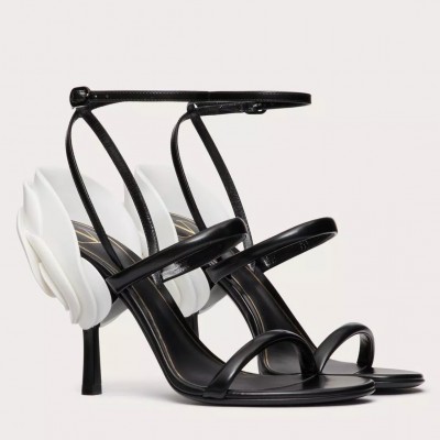 Valentino Roserouche Sandals 1959 100mm in Black Calfskin TDSS14308