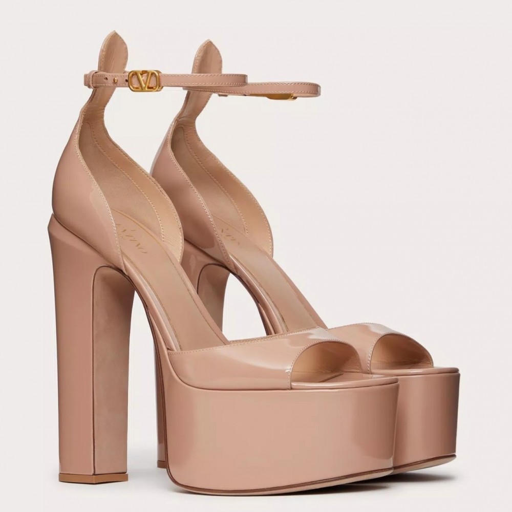 Valentino Tan-Go Platform Sandals 155mm In Rose Cannelle Patent Leather TDSS14313