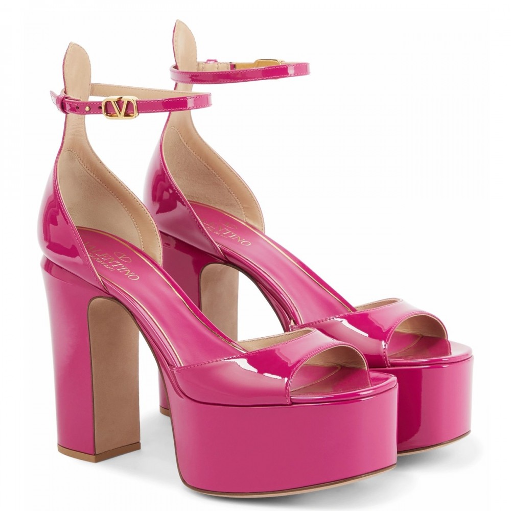 Valentino Tan-Go Platform Sandals 155mm In Rose Red Patent Leather TDSS14314