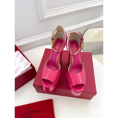 Valentino Tan-Go Platform Sandals 155mm In Rose Red Patent Leather TDSS14314