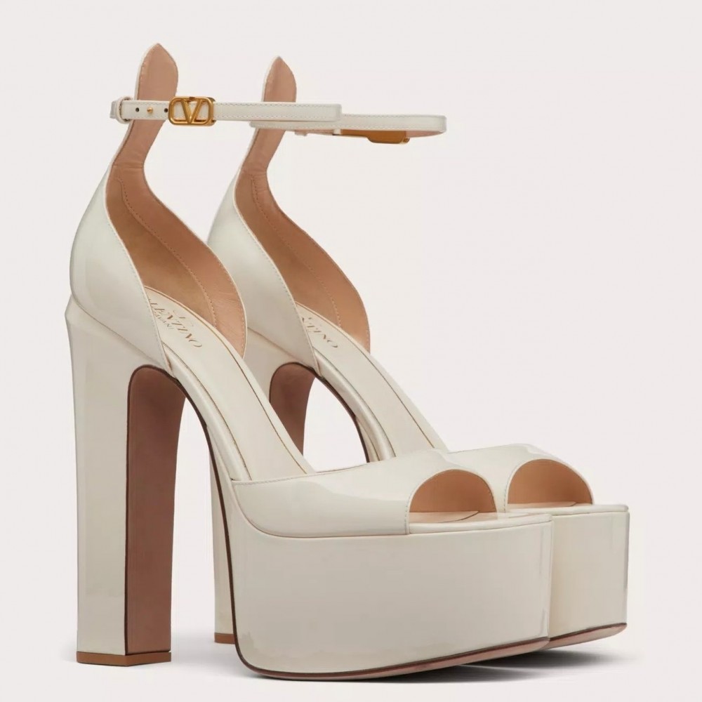 Valentino Tan-Go Platform Sandals 155mm In White Patent Leather TDSS14315