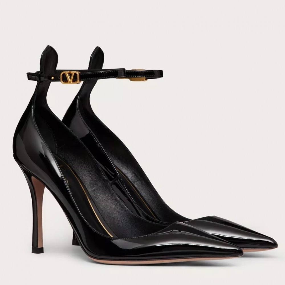 Valentino Tan-Go Pumps 100mm In Black Patent Leather TDSS14316