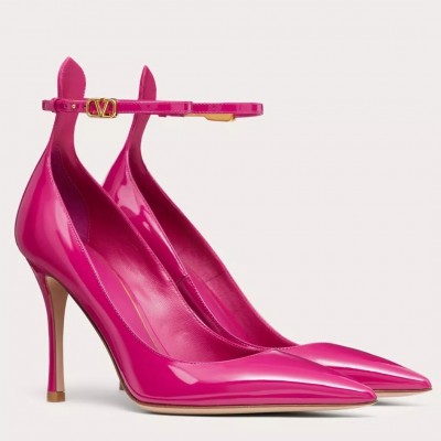 Valentino Tan-Go Pumps 100mm In Rose Red Patent Leather TDSS14318