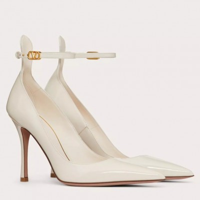 Valentino Tan-Go Pumps 100mm In White Patent Leather TDSS14319