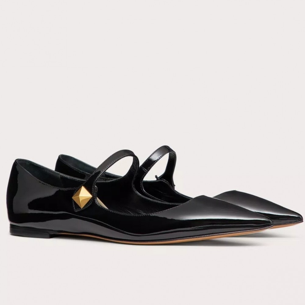 Valentino Tiptoe Ballet Flats In Black Patent Leather TDSS14320