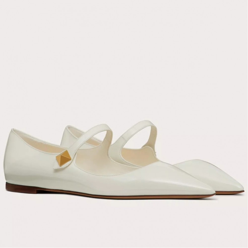 Valentino Tiptoe Ballet Flats In White Patent Leather TDSS14321