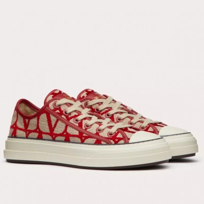 Valentino Totaloop Sneakers in Red Toile Iconographe Fabric TDSS14324