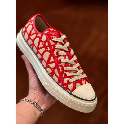 Valentino Totaloop Sneakers in Red Toile Iconographe Fabric TDSS14324