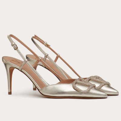 Valentino VLOGO Slingback 80mm Pumps In Platinum Lambskin TDSS14374