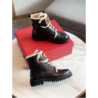 Valentino VLogo Combat Boots In Calfskin and Shearling TDSS14333