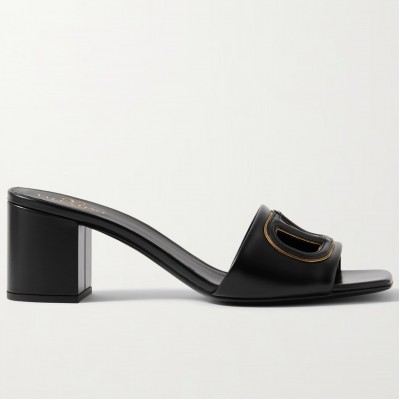 Valentino VLogo Cut-out Slide Sandals 60mm in Black Leather TDSS14335