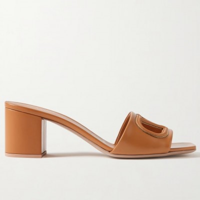 Valentino VLogo Cut-out Slide Sandals 60mm in Brown Leather TDSS14336