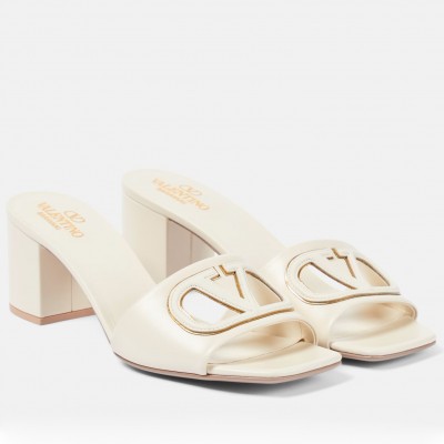 Valentino VLogo Cut-out Slide Sandals 60mm in White Leather TDSS14337