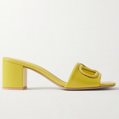 Valentino VLogo Cut-out Slide Sandals 60mm in Yellow Leather TDSS14338