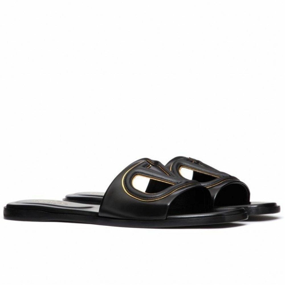 Valentino VLogo Cut-out Slide Sandals in Black Leather TDSS14339