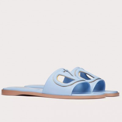 Valentino VLogo Cut-out Slide Sandals in Blue Leather TDSS14340