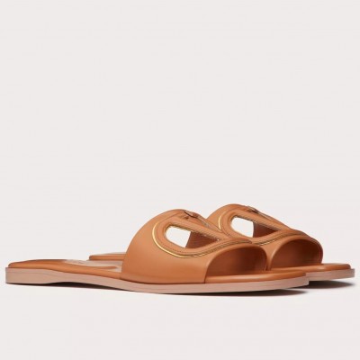 Valentino VLogo Cut-out Slide Sandals in Brown Leather TDSS14341