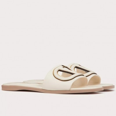 Valentino VLogo Cut-out Slide Sandals in White Leather TDSS14343