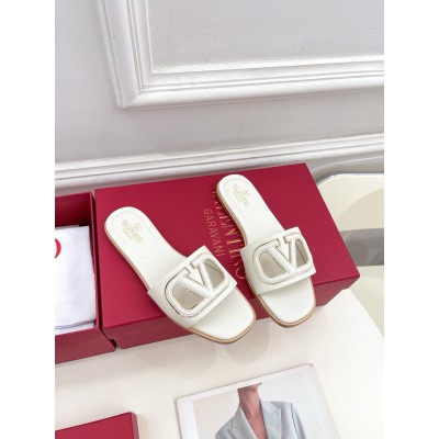 Valentino VLogo Cut-out Slide Sandals in White Leather TDSS14343