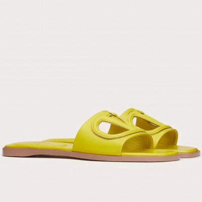 Valentino VLogo Cut-out Slide Sandals in Yellow Leather TDSS14344