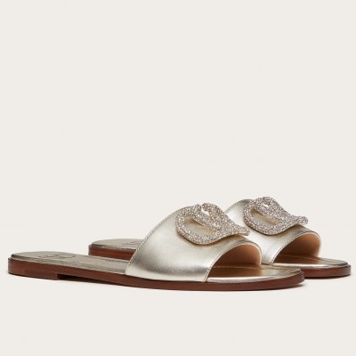 Valentino VLogo Glow Slides In Metallic Nappa Leather TDSS14347