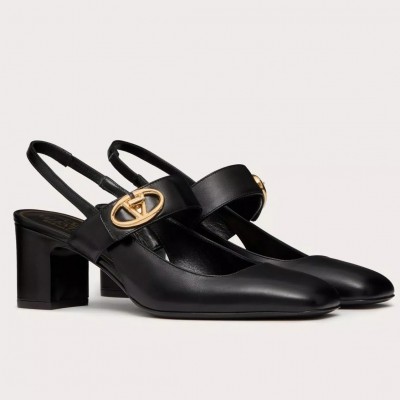 Valentino VLogo Locker Mary-Jane Slingback Pumps 60mm in Black Calfskin TDSS14348