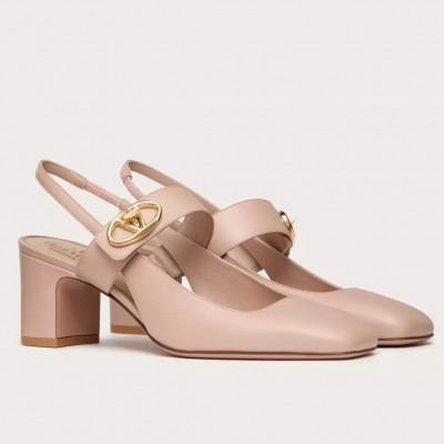 Valentino VLogo Locker Mary-Jane Slingback Pumps 60mm in Nude Calfskin TDSS14349