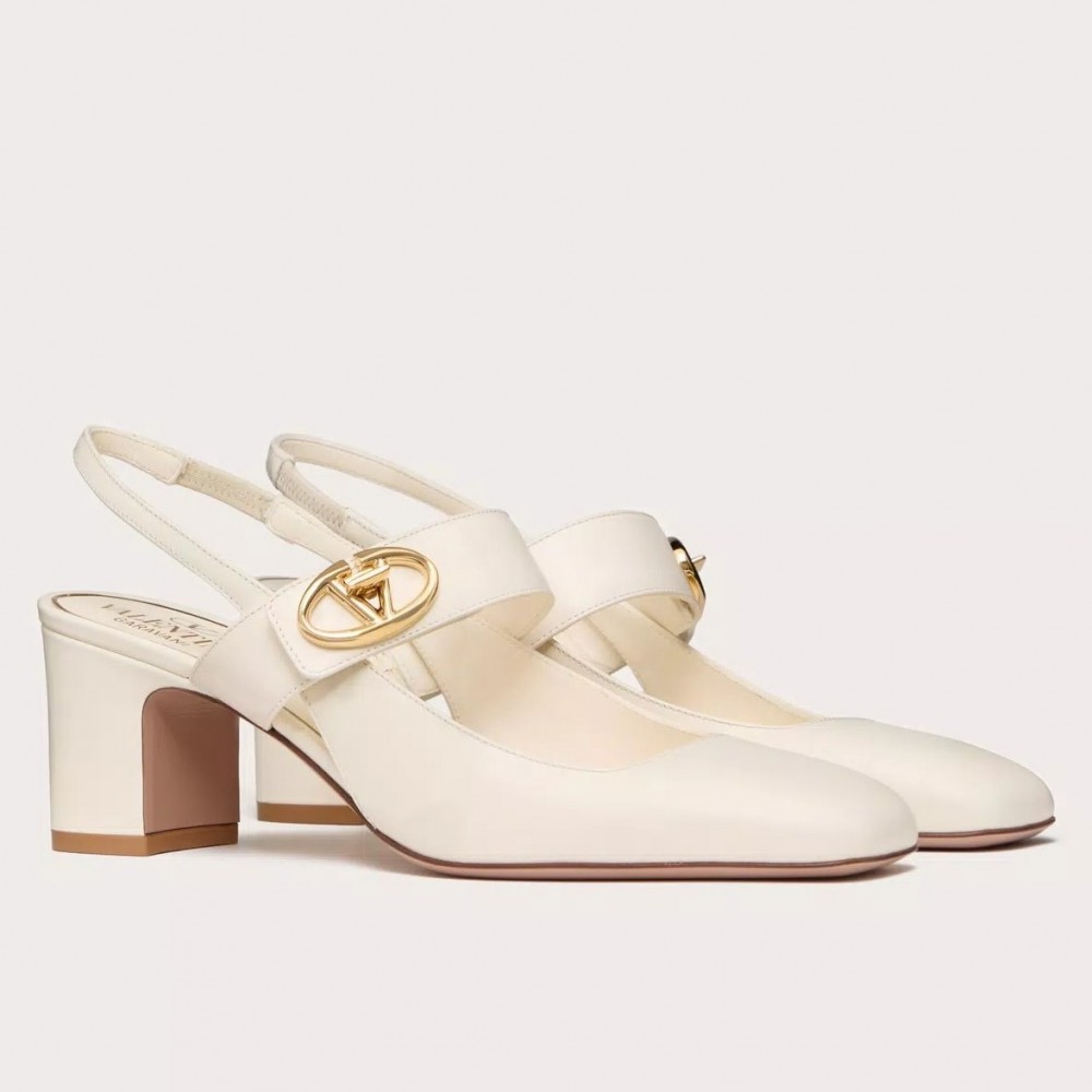 Valentino VLogo Locker Mary-Jane Slingback Pumps 60mm in White Calfskin TDSS14350