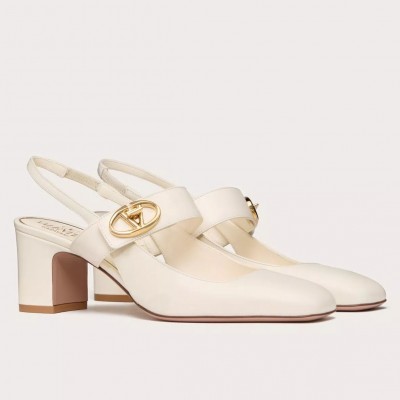 Valentino VLogo Locker Mary-Jane Slingback Pumps 60mm in White Calfskin TDSS14350