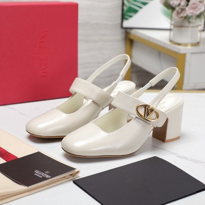 Valentino VLogo Locker Mary-Jane Slingback Pumps 60mm in White Calfskin TDSS14350