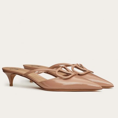 Valentino VLogo Mules 40mm In Beige Patent Leather TDSS14351