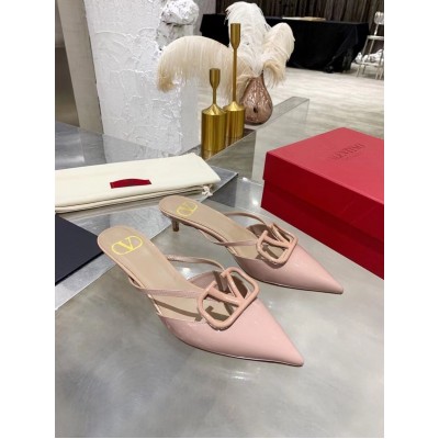 Valentino VLogo Mules 40mm In Beige Patent Leather TDSS14351