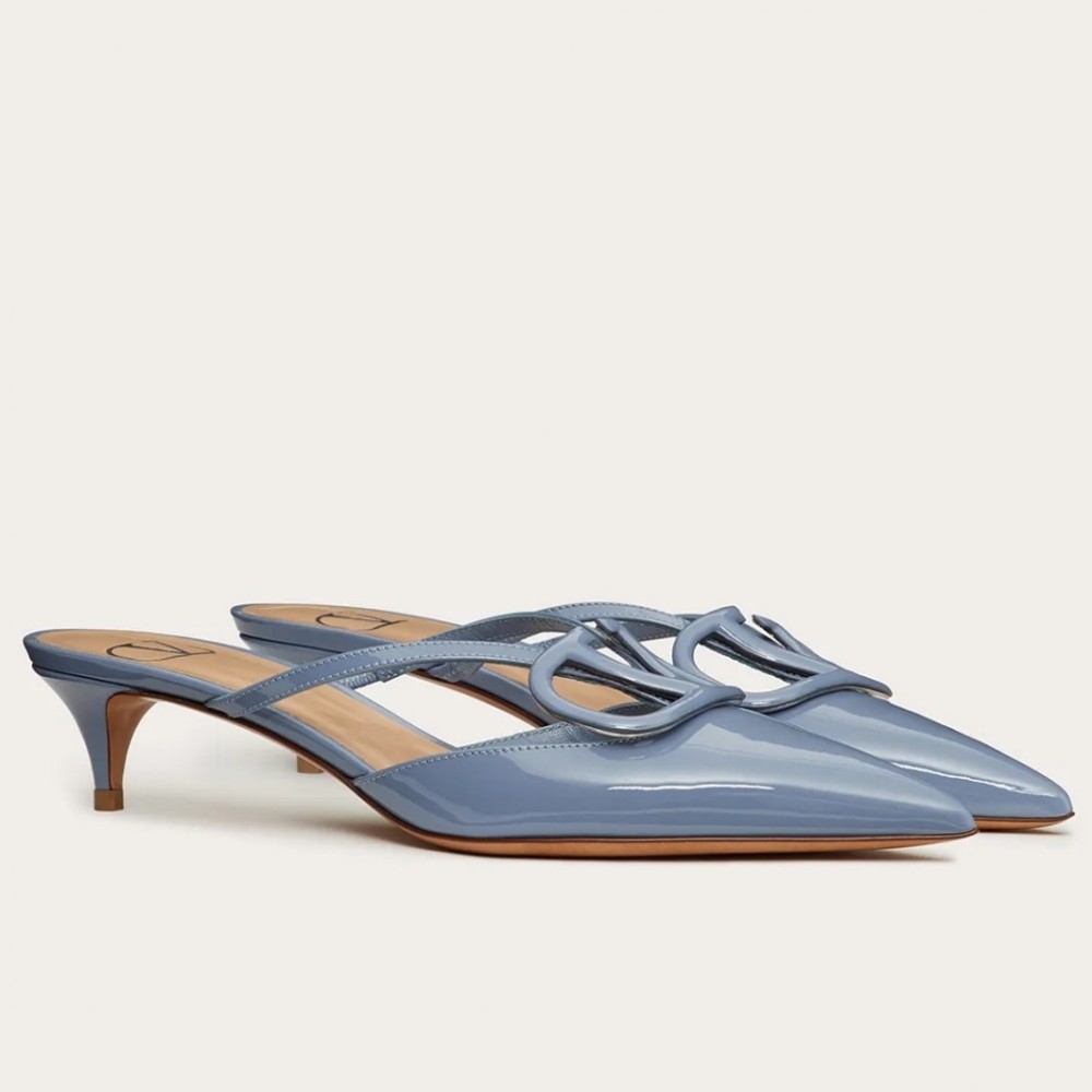 Valentino VLogo Mules 40mm In Blue Patent Leather TDSS14353