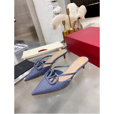 Valentino VLogo Mules 40mm In Blue Patent Leather TDSS14353