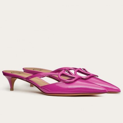 Valentino VLogo Mules 40mm In Hot Pink Patent Leather TDSS14354