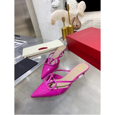 Valentino VLogo Mules 40mm In Hot Pink Patent Leather TDSS14354