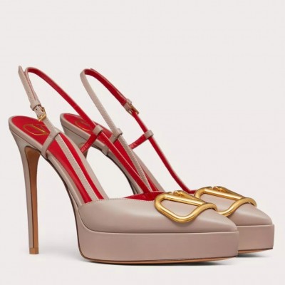 Valentino VLogo Signature Slingback Platform Pumps 120mm In Poudre Calfskin TDSS14368