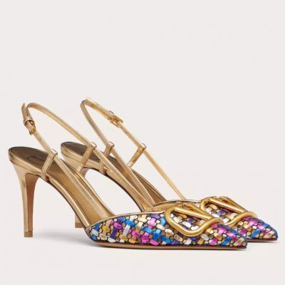 Valentino VLogo Signature Slingback Pumps 80mm in Woven Metallic Leather TDSS14369