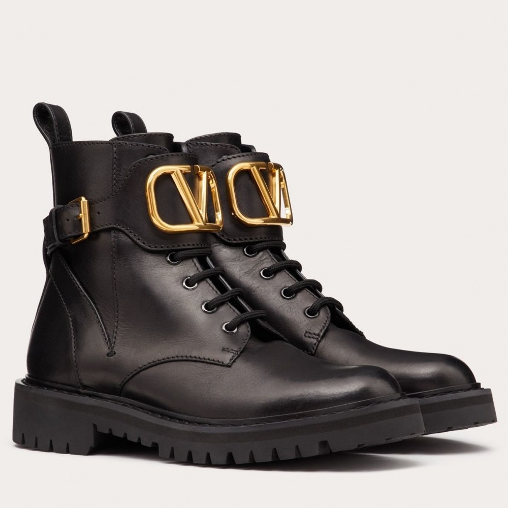 Valentino Vlogo Combat Boot 35MM In Black Calfskin TDSS14331