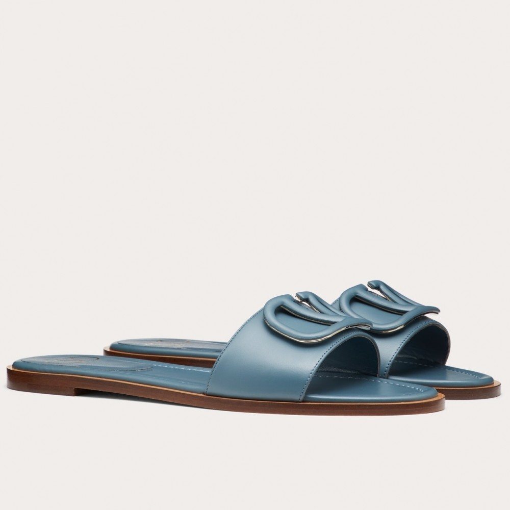 Valentino Vlogo Flat Slide Sandals In Amadeus Calfskin TDSS14345