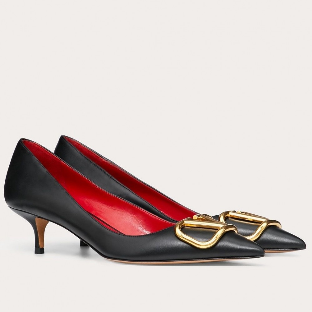 Valentino Vlogo Pump 45mm In Black Lambskin TDSS14357