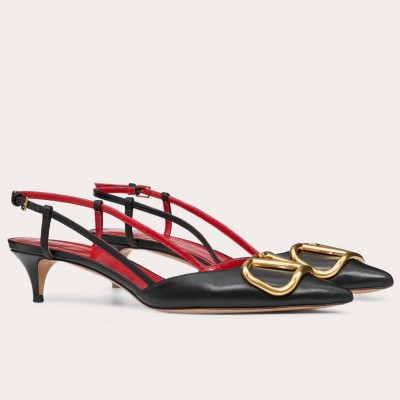 Valentino Vlogo Slingback Pumps 40mm In Black Leather TDSS14376