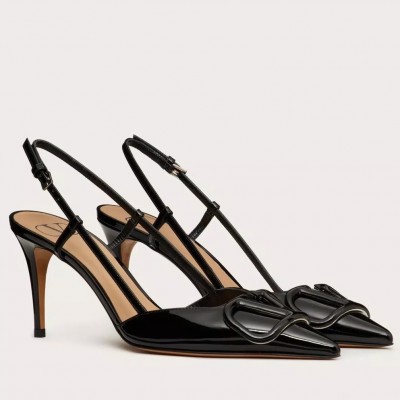 Valentino Vlogo Slingback Pumps 80mm In Black Patent Leather TDSS14378