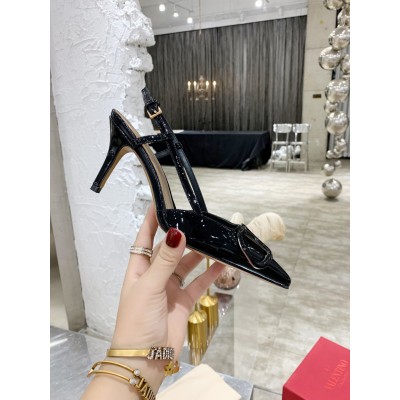 Valentino Vlogo Slingback Pumps 80mm In Black Patent Leather TDSS14378