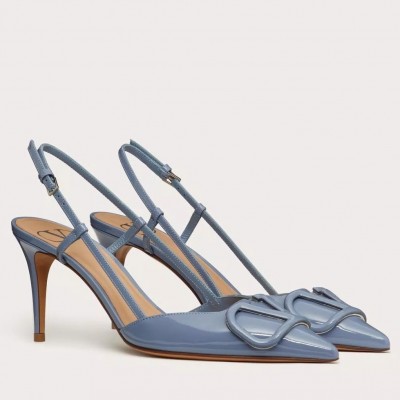 Valentino Vlogo Slingback Pumps 80mm In Blue Patent Leather TDSS14379